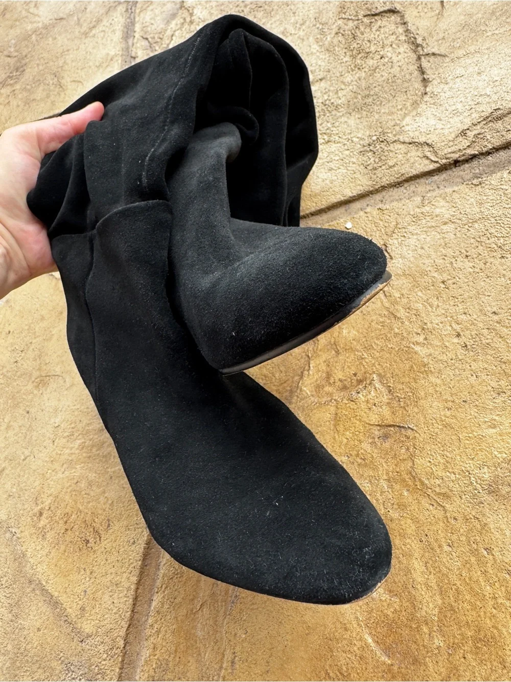Zara Black Suede Knee High Boots EU 38 US 7.5 Block Heel Tall Boots